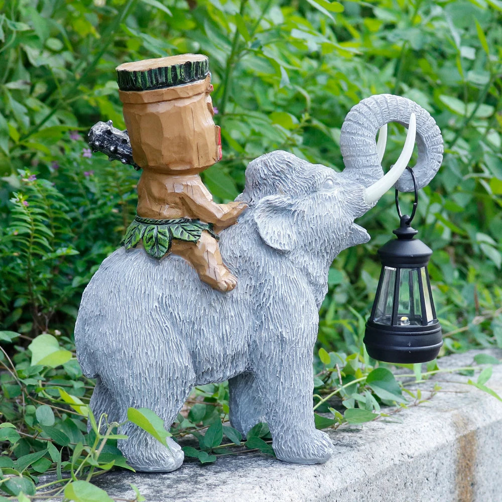 Tiki-Themed Resin Elephant Statue Lantern-Adorned Figurine Artful Garden Outdoor Display Home Decor Animal Flower Rabbit