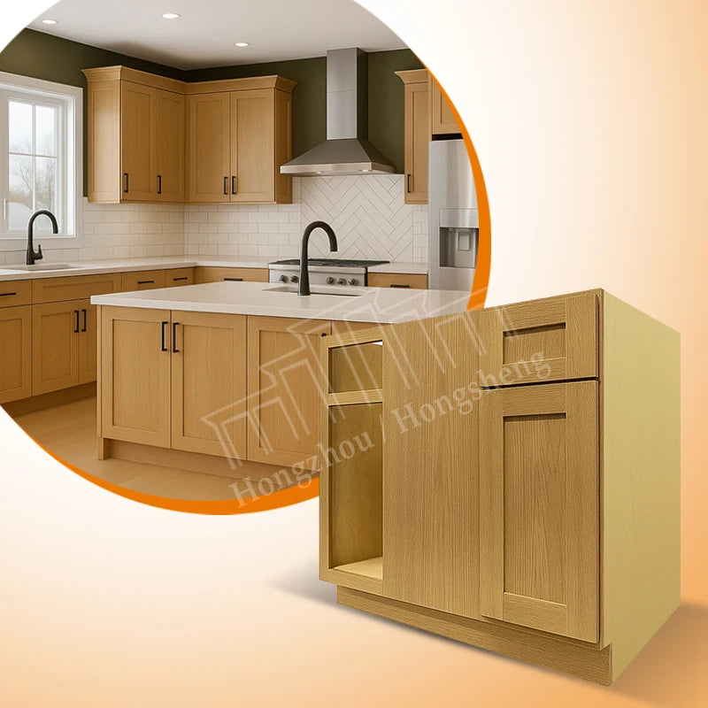 Modern White Oak L-Shaped Corner Kitchen Cabinet 36/42 Inch