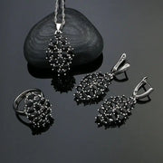 925 Silver Jewelry Set Black Zirconia Party Accessories