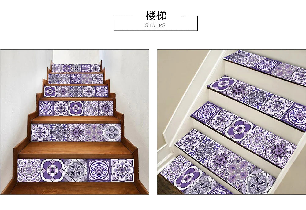 10/15/20/30cm Purple Retro Strip Tiles Wall Sticker Kitchen Stairs Tile Decoration Wallpaper Peel &amp; Stick Waterproof Art Mural