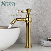 SDAYI Luxury Diamond Gold Plated Bathroom Sink Faucet Bathroom Mixer Tap Brass Swivel Spout Swivel Sink Faucet 