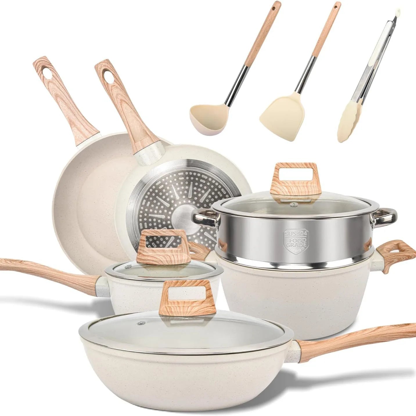 Bộ Nồi Chảo Ceramic 21 Món Đáy Từ Chống Dính