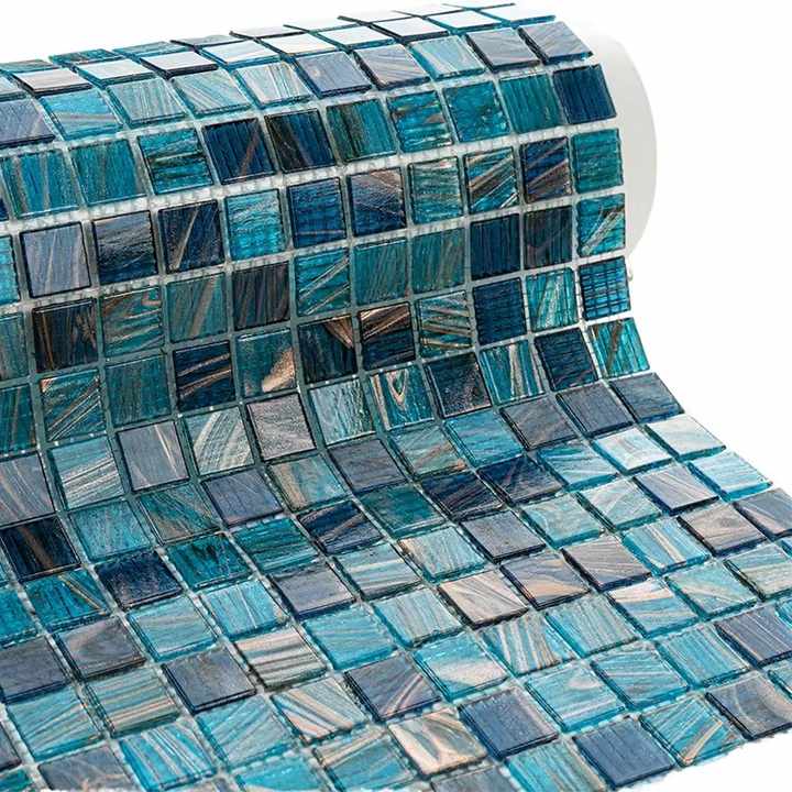 Modern luxury 4mm thick green orange square colorful glass mosaic tiles for swimming pool villa wall cladding 