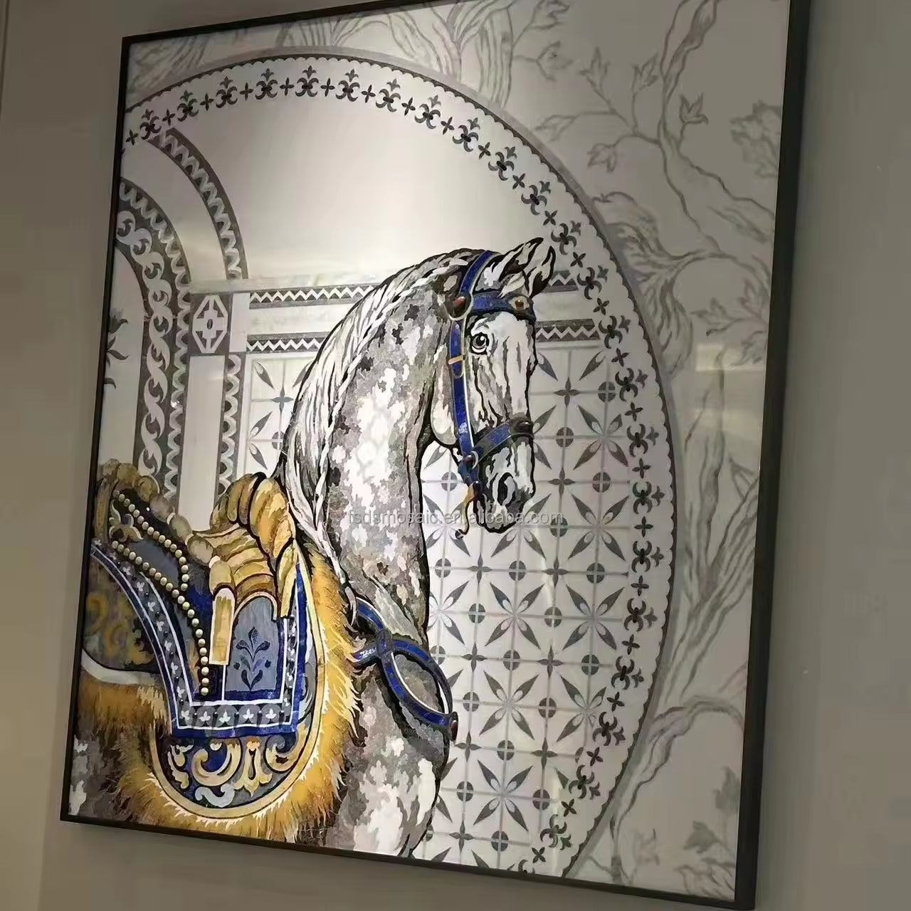 Handmade glass mosaic horse motif for hotel and bathroom wall decoration 
