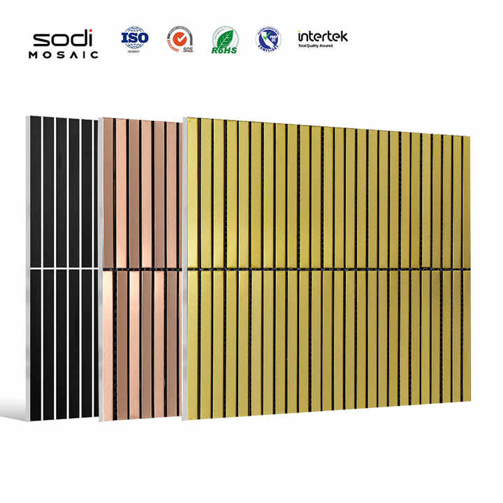Silver Stainless Steel Long Striped Glossy Black Gold Kitchen Wall Tiles for Bathroom 