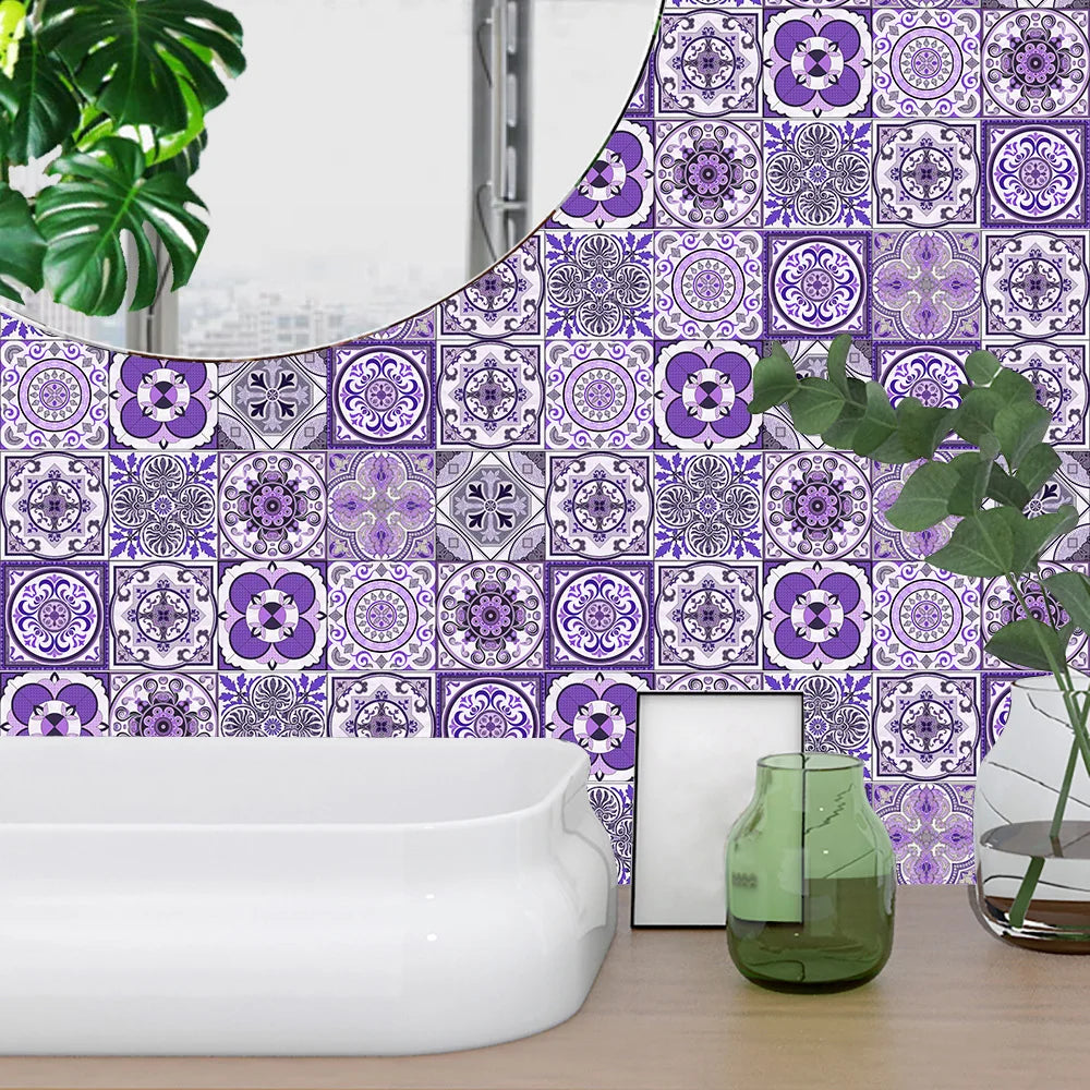 10/15/20/30cm Purple Retro Strip Tiles Wall Sticker Kitchen Stairs Tile Decoration Wallpaper Peel &amp; Stick Waterproof Art Mural