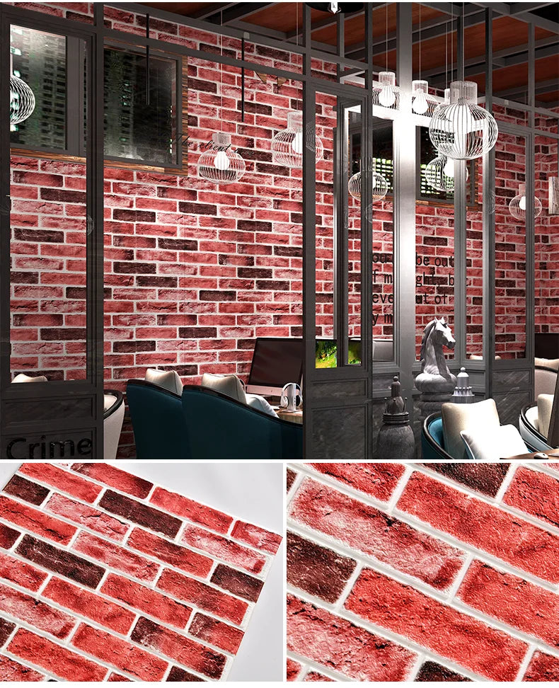 Wallpaper self-adhesive 3D three-dimensional wall stickers wall soft package shop decoration wall skirt wall board red brick