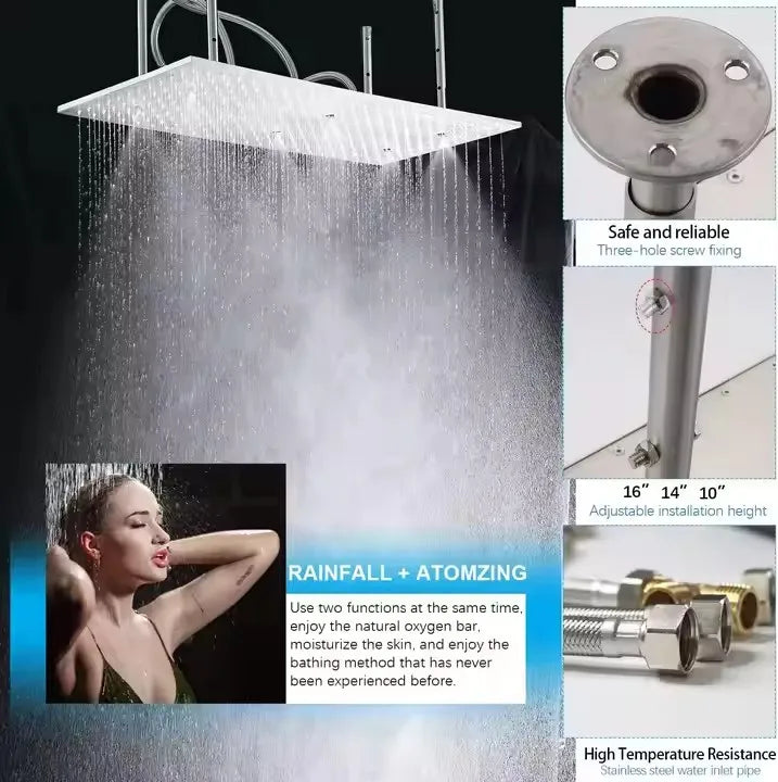 DULABRAHE Ceiling 800*400mm Shower Head with Full Body Jet Multifunction Shower System With Temperature Shower Faucet Set