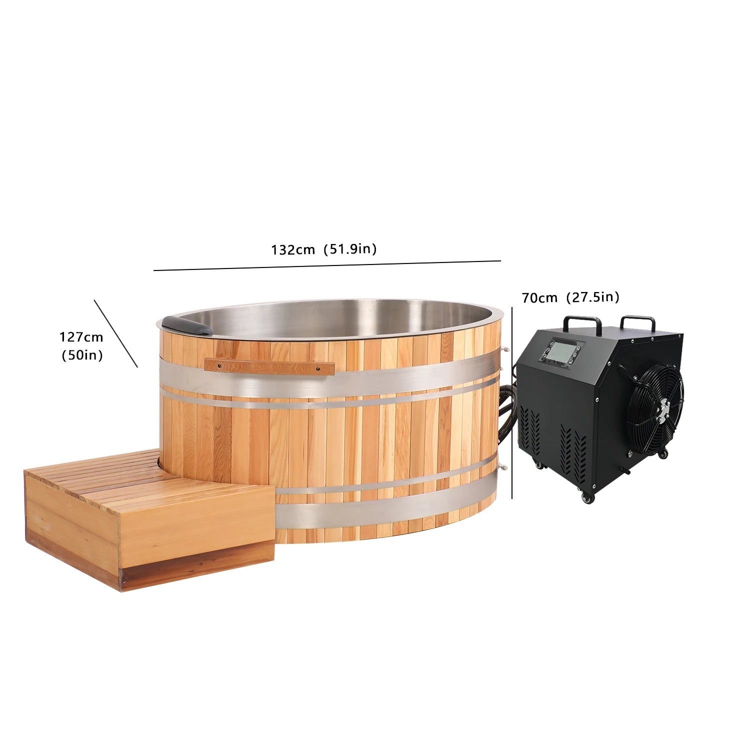 HELIUS Red Cedar Wooden Ice Bath Recovery Ice Bath Cold Plunge Chiller with Black Insulation Cover