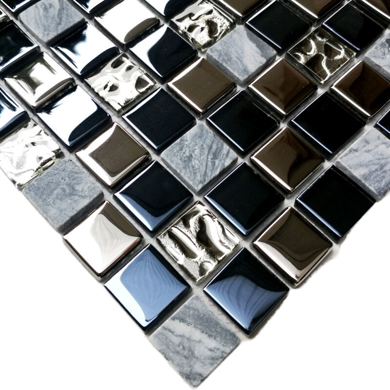 4mm modern glass mosaic tiles, stone and marble wood grain style wall decoration 