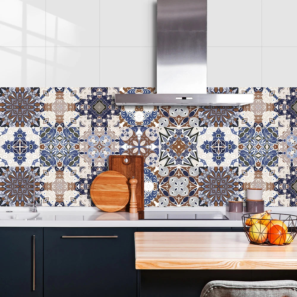 10pcs Blue &amp; Gray Matte Surface Wall Sticker Film For Tiles /Ground in Kitchen Backsplash Floor PVC Art Wallpaper Peel &amp; Stick