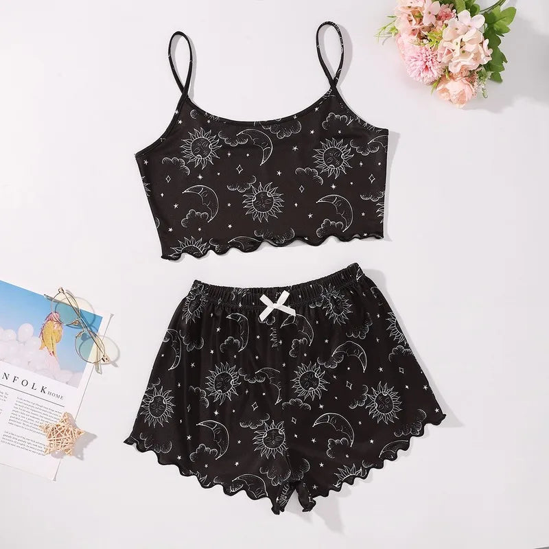 Coldker Summer Printed Cute Women's Pajamas Set