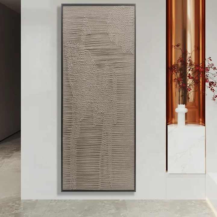 JZ Large Woven Canvas Wall Art Home Decor Mixed Media Art Framed Craft Art 3D Abstract Painting 