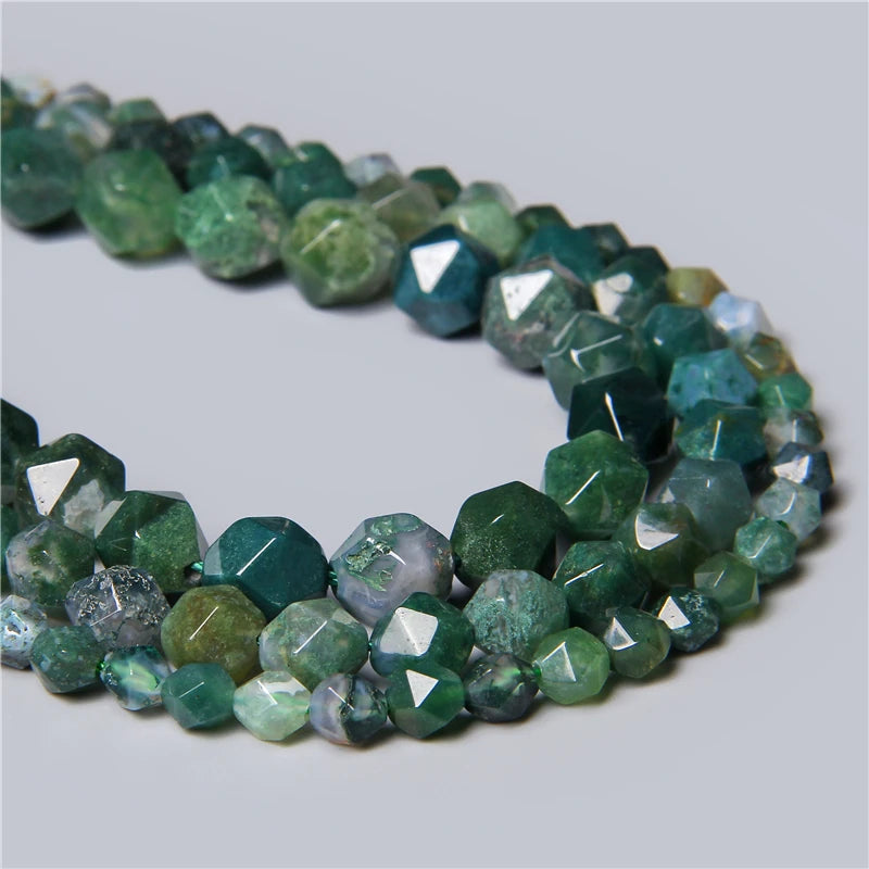 Natural Faceted Green Moss Stone Bracelet - DIY Jewelry