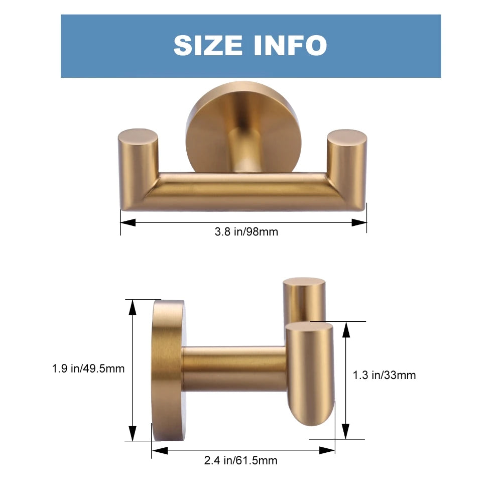 Metal Bathroom Double Towel Hook, Stainless Steel Bathroom Creative Golden Wall Hook, Door Hanging Clothes Hook - Daisan Mart