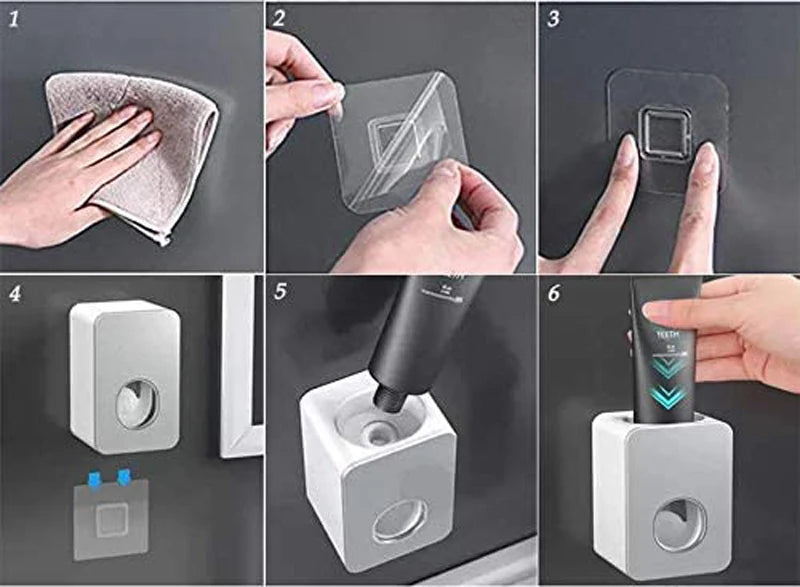 Automatic Toothpaste Dispenser Dust-proof Toothbrush Holder Wall Mount Stand Bathroom Accessories Set Squeezer