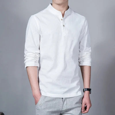 Men's Spring Shirt - Slimfit Stand Collar Linen Fabric