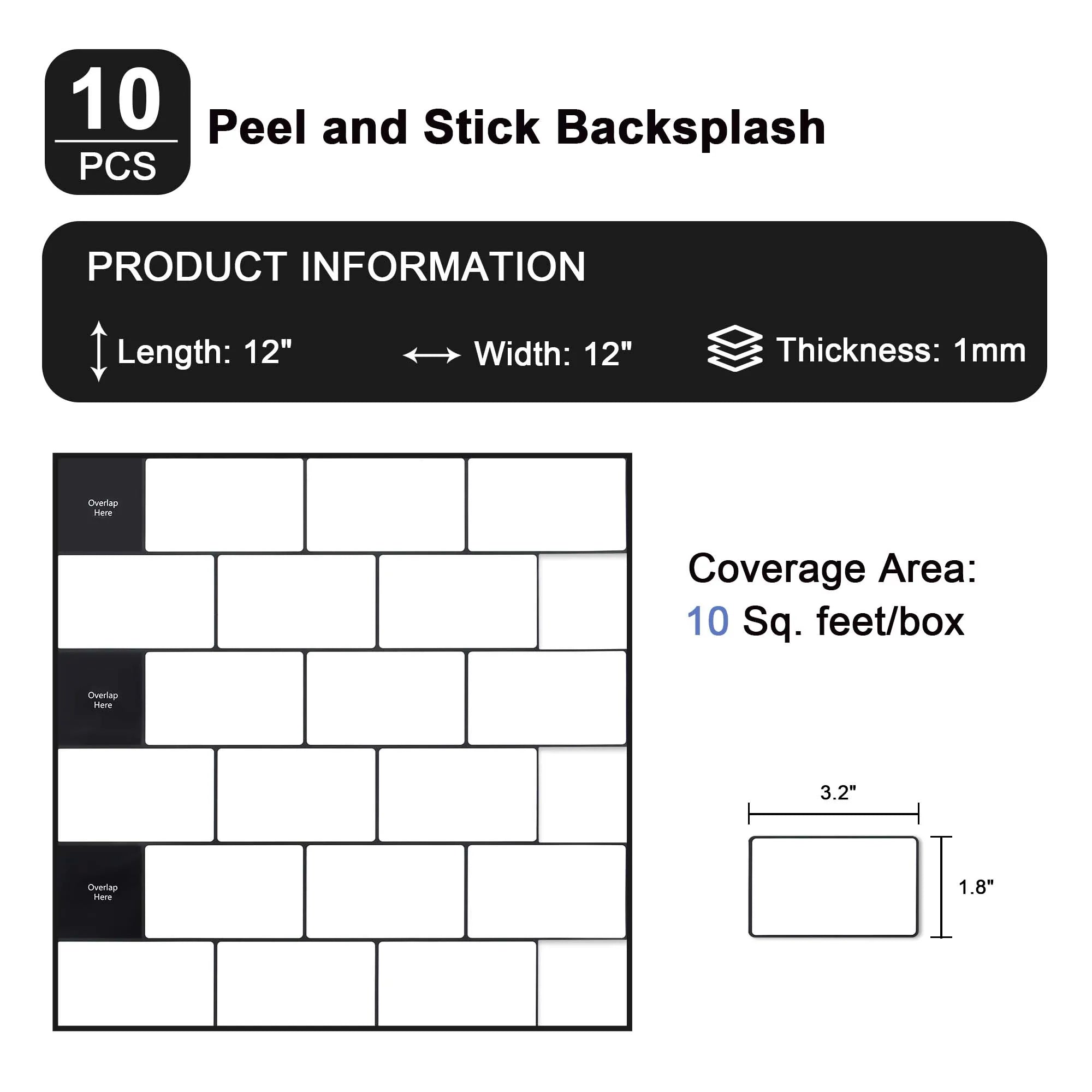 ###Gạch Dán Tường Bếp Jeedeson Trắng Viền Đen Eco-friendly