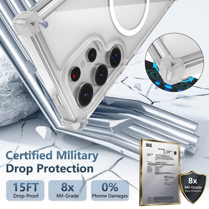 New Ice Color Series for Samsung S23 Ultra Rugged Magnetic Charging Phone Case, Exquisite Design with Shockproof Protection 