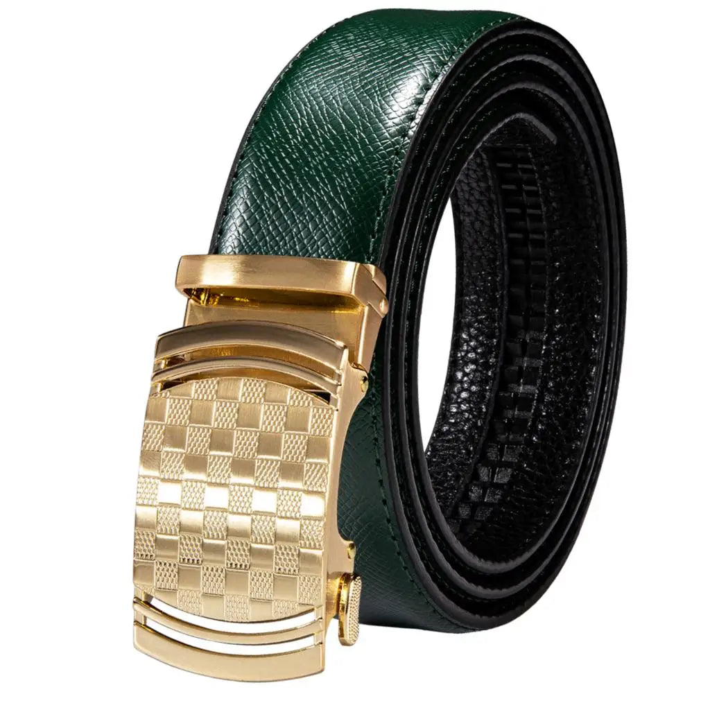 Men's Classy Blue Leather Belt, Automatic Buckle