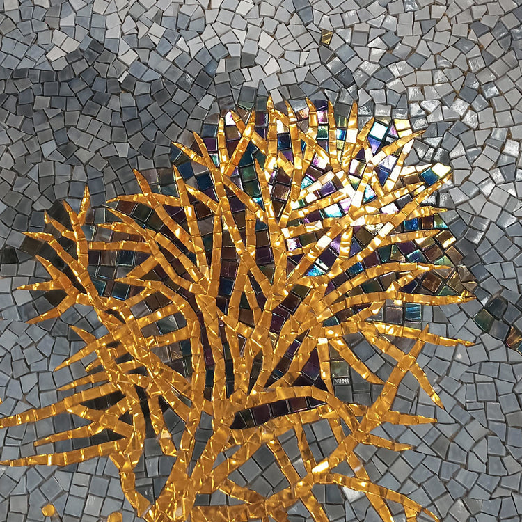 Ceramic mosaic art with tree motifs 