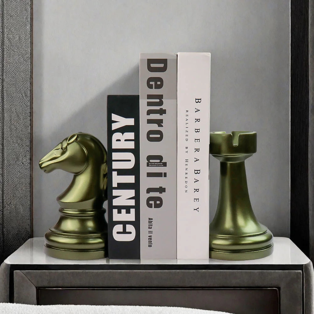 Shaped Resin Bookends Chess Knight & Rook Figurines for Home & Shelf Display - Daisan Mart