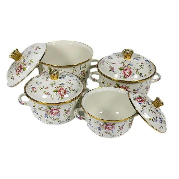 Set of 4 High-Quality Enamel Pots - For Family Kitchens