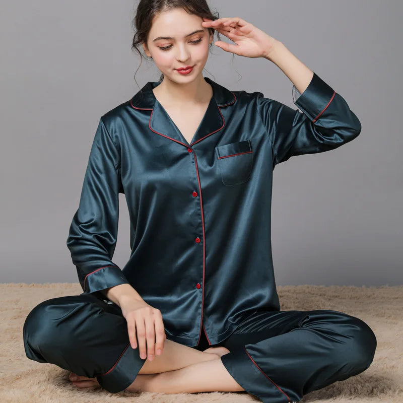 High-end luxury silk pajamas for men and women autumn and winter