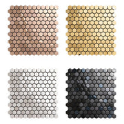 High Quality 3D Peel and Stick Hexagonal Stainless Steel Kitchen Wall Tiles Anti-Stain Metal Mosaic 