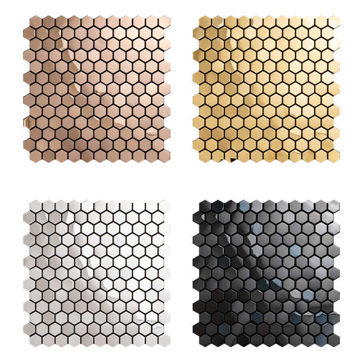 High Quality 3D Peel and Stick Hexagonal Stainless Steel Kitchen Wall Tiles Anti-Stain Metal Mosaic 