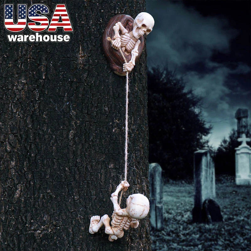 Halloween Themed Resin Skeleton Decor Outdoor Tree & Display Figurine Set Rope-Connected Art Mold for Crafting & Gifts