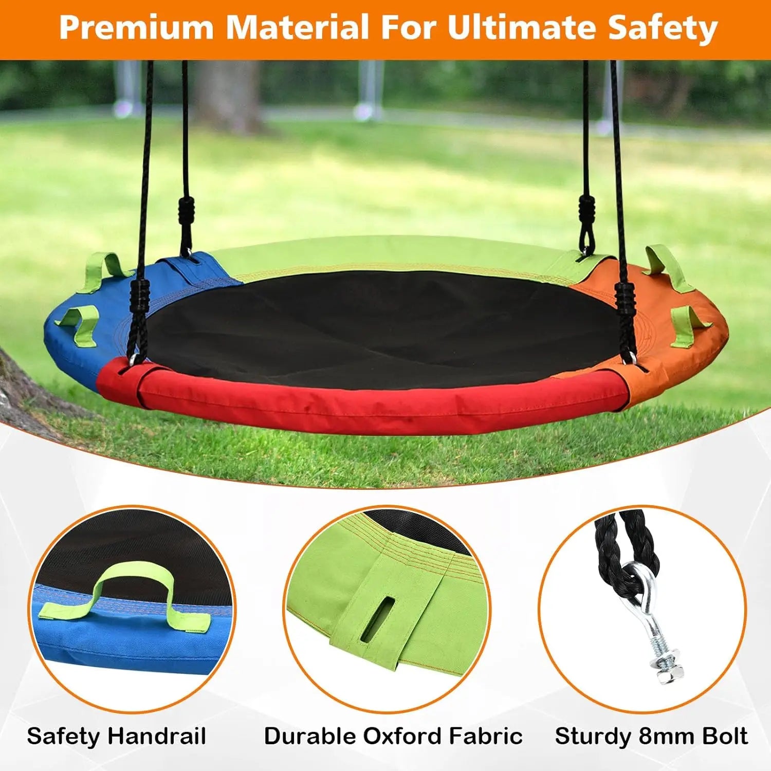 Zoshine 40inch Outdoor Tree Swing Kit Adjustable Hanging Rope Straps 40inch Saucer Swing Center Swivel Spinner for Garden Home - Daisan Mart