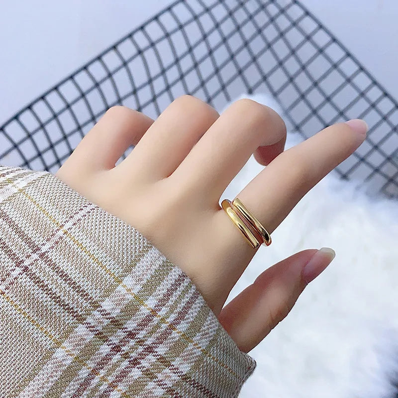 XIYANIKE Simple Fashion Geometric Double Layer Silver Ring
