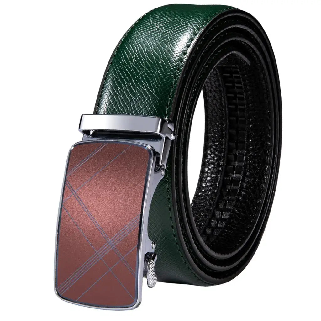 Men's Classy Blue Leather Belt, Automatic Buckle