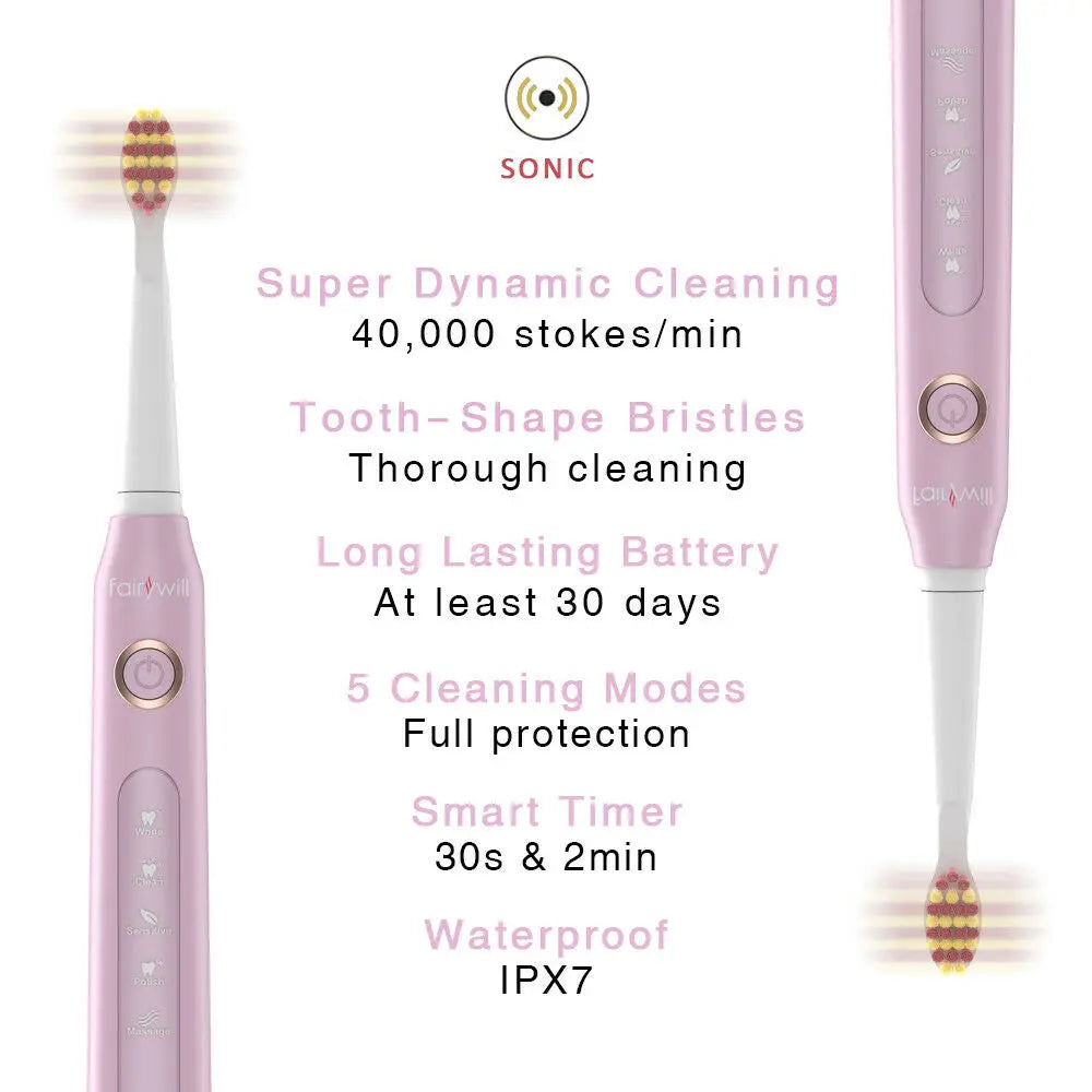 Fairywill Electric Sonic Toothbrush FW-507 USB Charge Rechargeable Adult Waterproof Electronic Toothbrushes Replacement Heads s