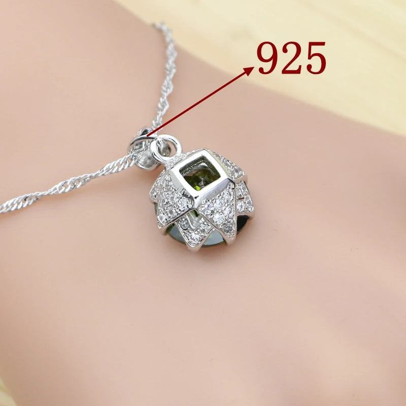 925 Silver Jewelry Set with Olive Green Stone for Women