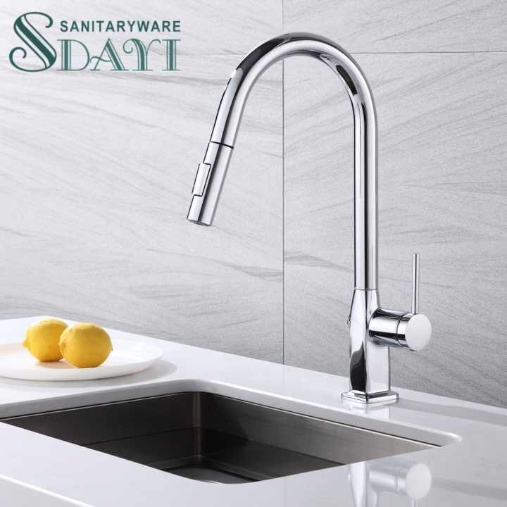 SDAYI 304 stainless steel kitchen faucet chrome plated, brass mixer tap, single handle sink faucet 