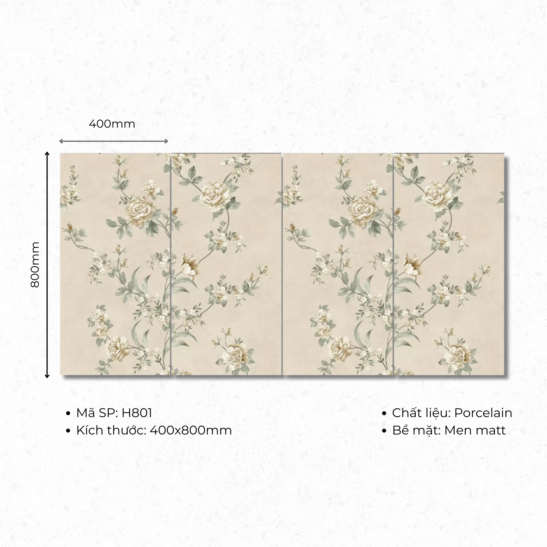 400x800 floor tiles code H801 (1 box/ 1.92m2/ 6 pieces/ 36.5kg)