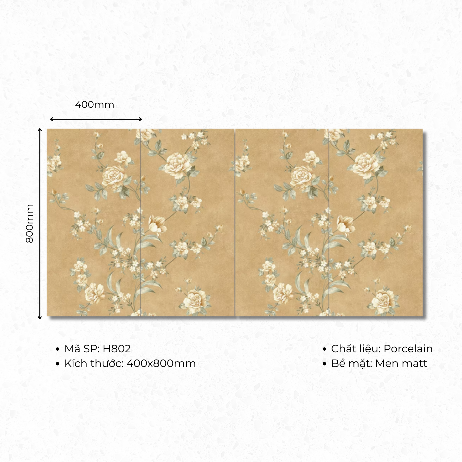 400x800 floor tiles code H802 (1 box/ 1.92m2/ 6 pieces/ 36.5kg)