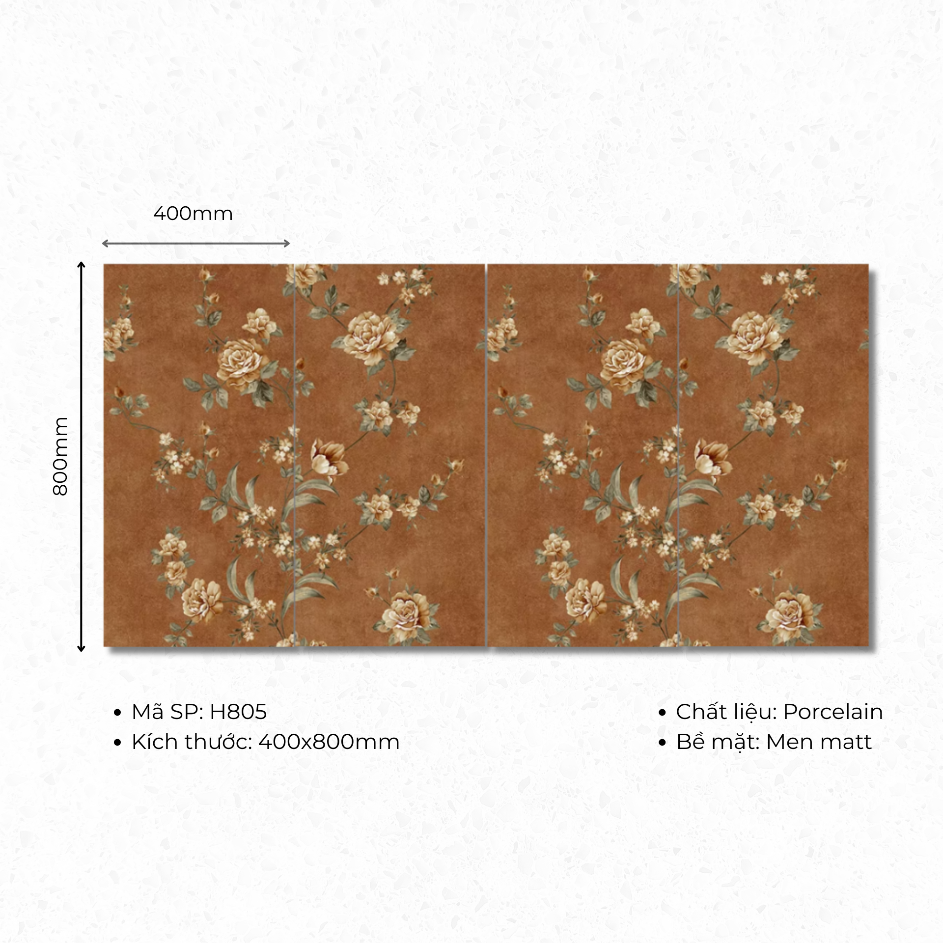 400x800 floor tiles code H805 (1 box/ 1.92m2/ 6 pieces/ 36.5kg)