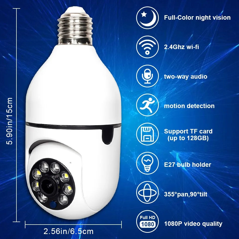 360° HD Wifi Wireless Night Vision Security Camera Light