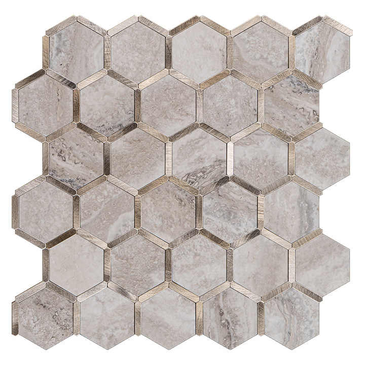 Hot Selling Popular Design Beige Textured Stone Hexagon Gold Mosaic Wall Tiles Wall Stickers 