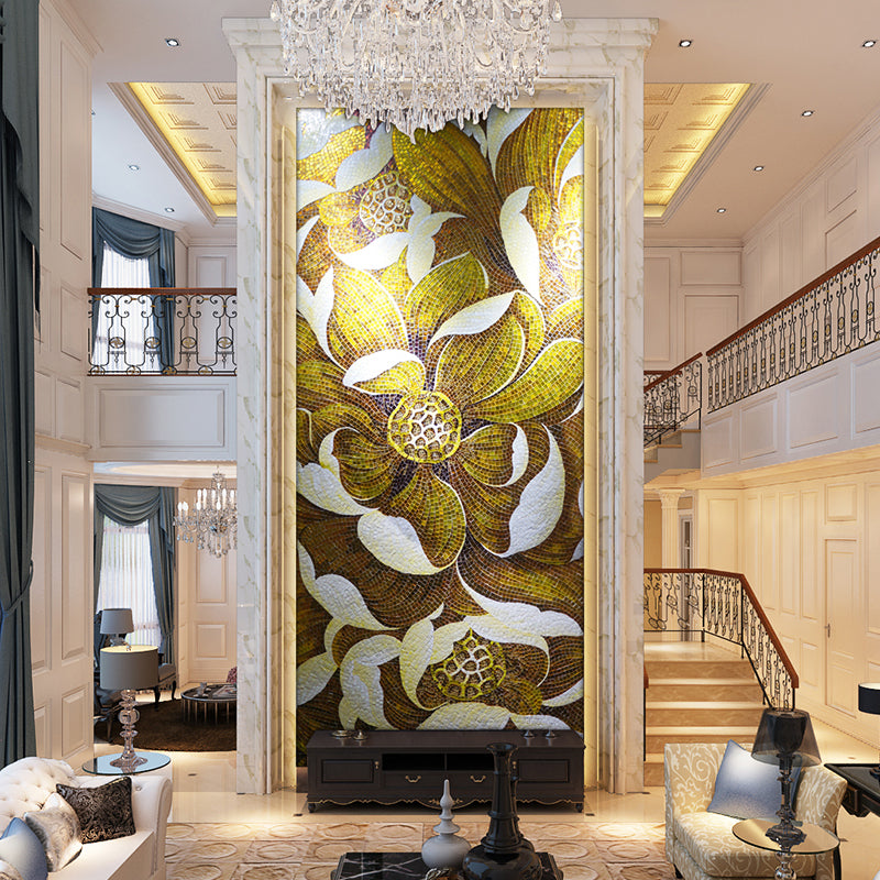 High quality handmade gold plated crystal mosaic flower art painting 
