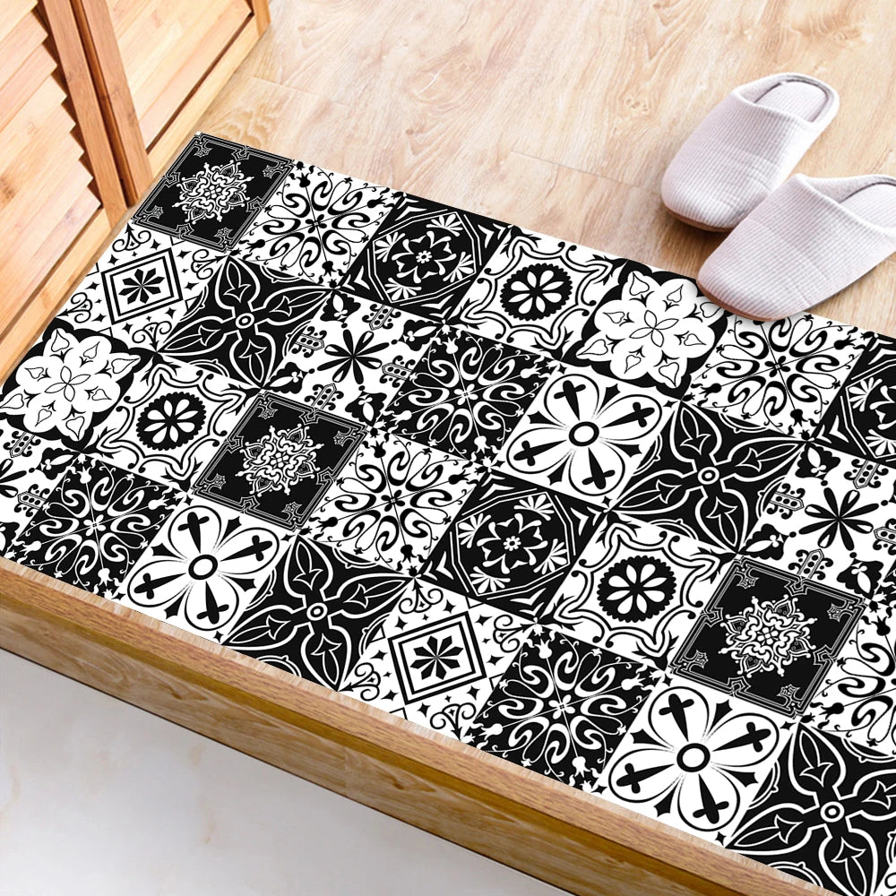 Black &amp; White Pattern Matte Surface Floor Sticker Adhesive Tile Decoration Film For Tiles /Ground in Kitchen Bathroom Non-slip