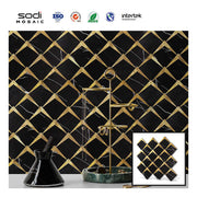 DIY Crafts Decorative Gold Subway Tiles Marble Pattern Wall Stickers Wood Wall Stickers Mosaic Wall Panels 