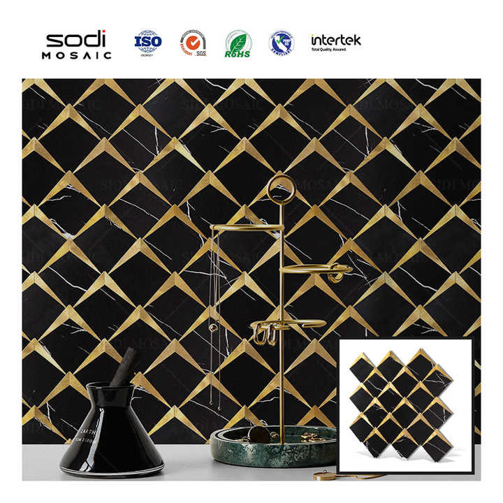 DIY Crafts Decorative Gold Subway Tiles Marble Pattern Wall Stickers Wood Wall Stickers Mosaic Wall Panels 