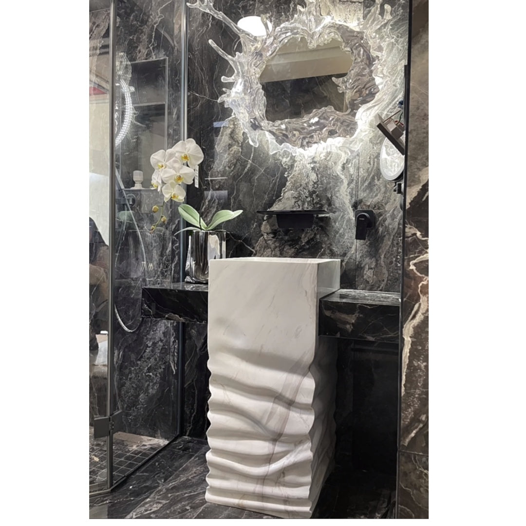 Luxury white marble pedestal wash basin 