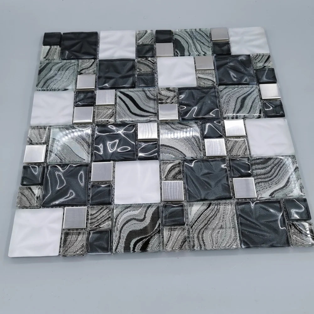 Glass White Blend Stria Mosaic Wall Tile Glass Tile Mosaic Mural Patterns Golden Glass Mosaic Mural for Bathroom Decor - Daisan Mart