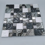 Glass White Blend Stria Mosaic Wall Tile Glass Tile Mosaic Mural Patterns Golden Glass Mosaic Mural for Bathroom Decor - Daisan Mart