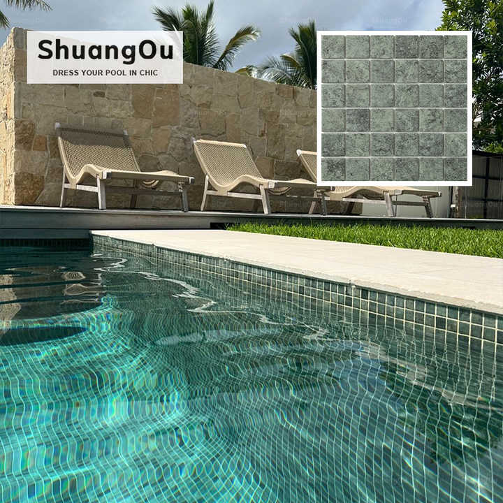 Chinese ceramic mosaic tiles for swimming pool, garden, pool landscape, fresh green, ceramic mosaic tiles for swimming pool 